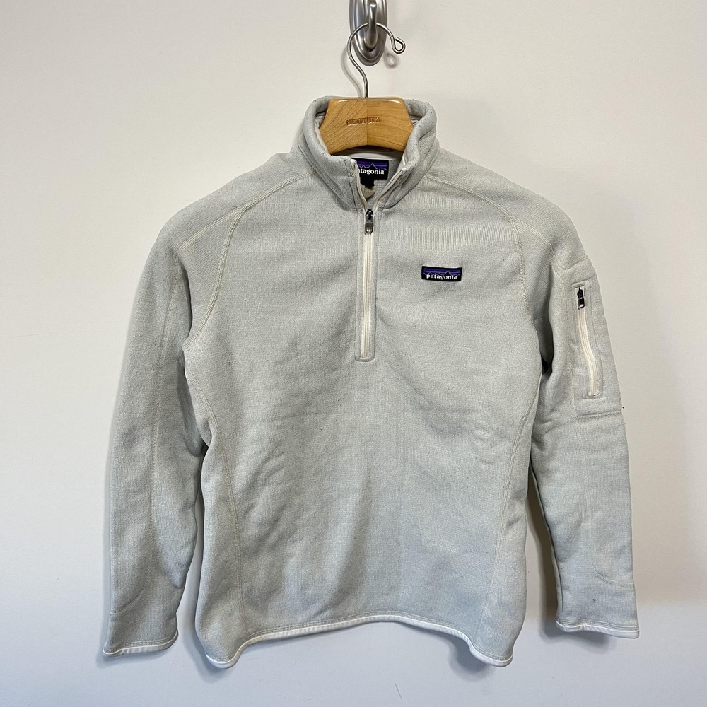 Patagonia Better Sweater 1/4 Zip Fleece Womens M White Gray Pullover Hiking